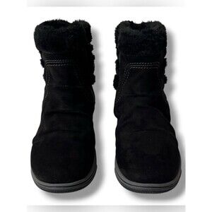 Clarks Breeze Cozy Winter Boots Womens 7W Black Faux Fur Wide Ankle Zip